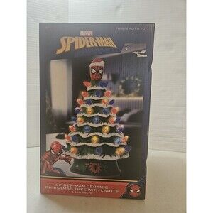 Spider-Man Ceramic Christmas Tree With Lights 11.6 " Holidays Marvel Spider Man
